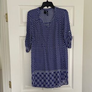 Mango Blue and White Star Pattern Top